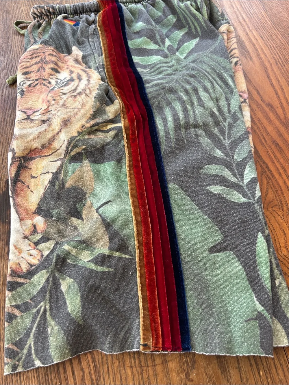 Aviator Nation Green Tropical Tiger Print Unisex Shorts with Red Accent - Picture 11 of 16